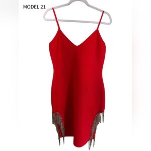 Elegant Red Mini Dress with Fringe Detail